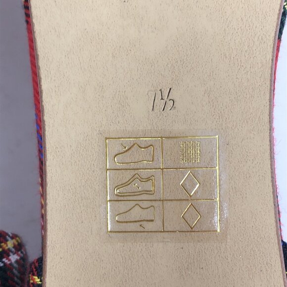 J Crew Shoes Womens 7.5 Red Tartan Dorsay Flats Mini Bow Slip Ons Pointed Toe - Picture 8 of 10